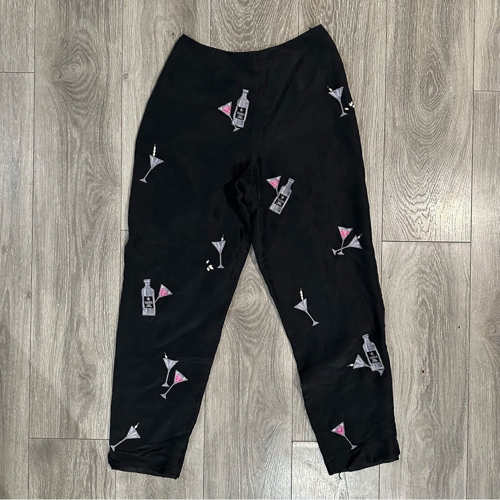 Vintage Allison Taylor Martini Embroidered Silk High Rise Pants